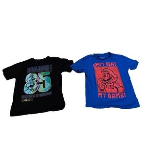 2 Boys Super Mario T-shirts Black and Blue Size Medium